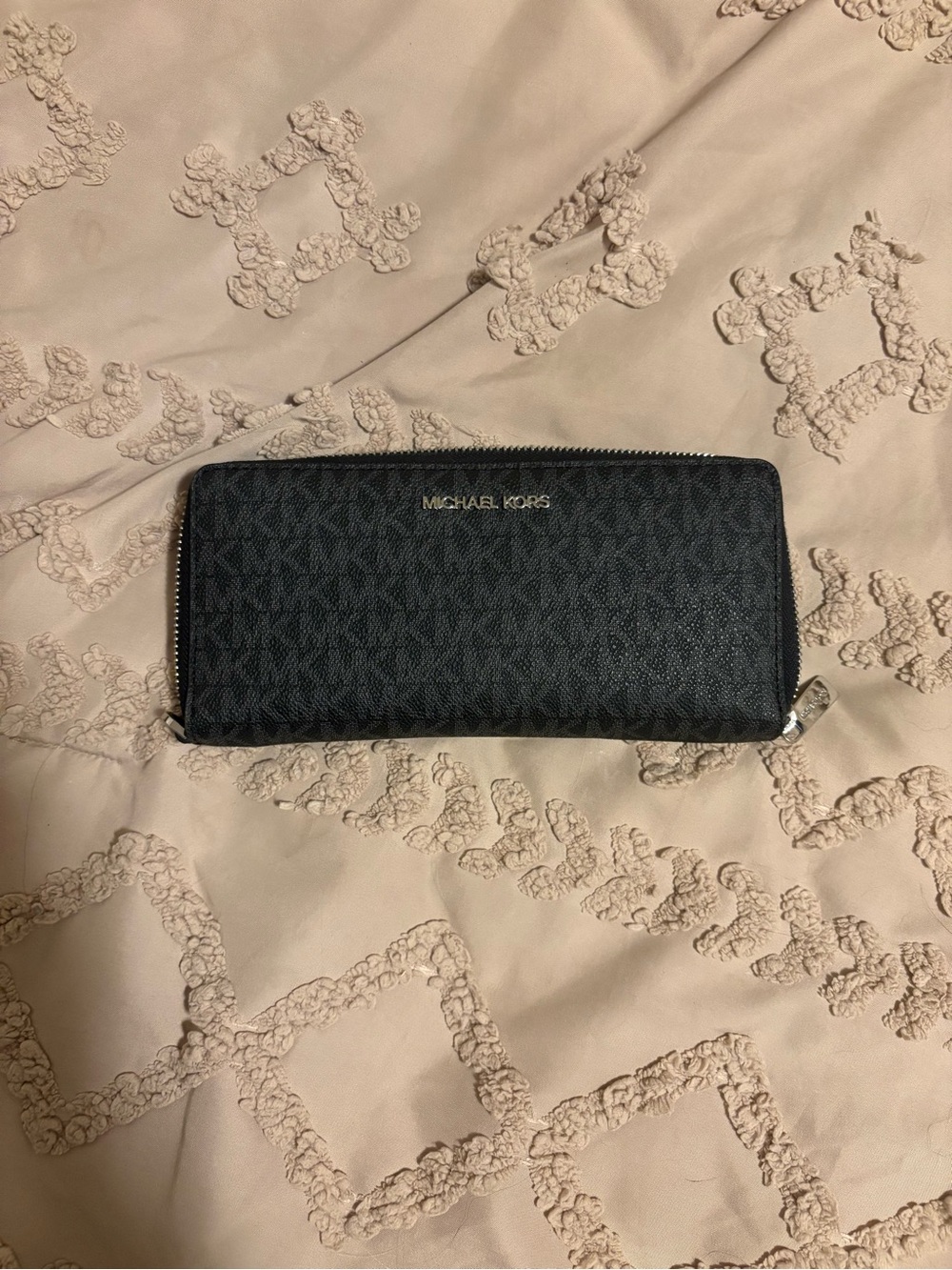 Michael Kors Black Signature Zip Around Wallet with Gold Logo